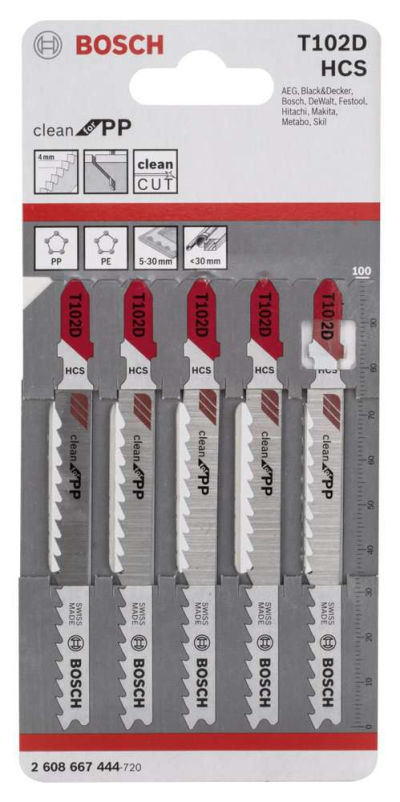 Bosch - Temiz Kesim Serisi Polipropilen İçin T 102 D Dekupaj Testeresi Bıçağı - 5'Li Paket