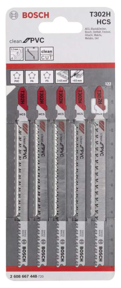 Bosch - Temiz Kesim Serisi PVC İçin T 302 H Dekupaj Testeresi Bıçağı - 5'Li Paket