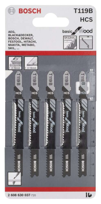 Bosch - Ekonomik Seri Ahşap İçin T 119 B Dekupaj Testeresi Bıçağı - 5'Li Paket