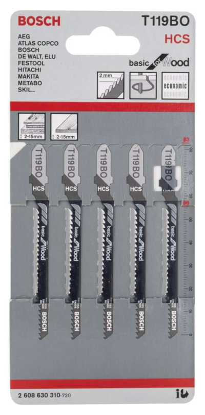 Bosch - Ekonomik Seri Ahşap İçin T 119 BO Dekupaj Testeresi Bıçağı - 5'Li Paket