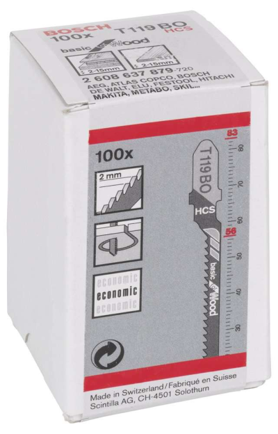 Bosch - Ekonomik Seri Ahşap İçin T 119 BO Dekupaj Testeresi Bıçağı - 100'Lü Paket