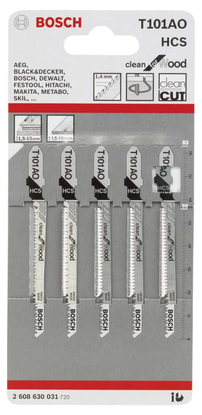 Bosch - Temiz Kesim Serisi Ahşap İçin T 101 AO Dekupaj Testeresi Bıçağı - 5'Li Paket