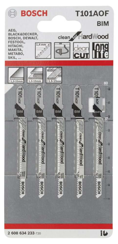 Bosch - Temiz Kesim Serisi Sert Ahşap İçin T 101 AOF Dekupaj Testeresi Bıçağı - 5'Li Paket