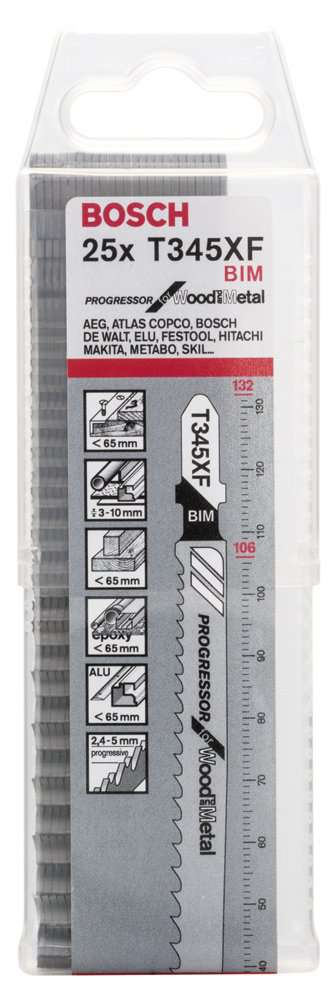 Bosch - Ahşap Ve Metal İçin T 345 XF Dekupaj Testeresi Bıçağı - 25'Li Paket