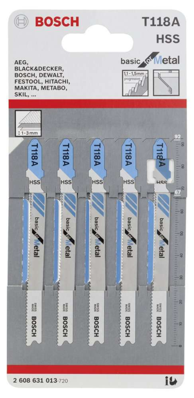 Bosch - Ekonomik Seri Metal İçin T 118 A Dekupaj Testeresi Bıçağı - 5'Li Paket