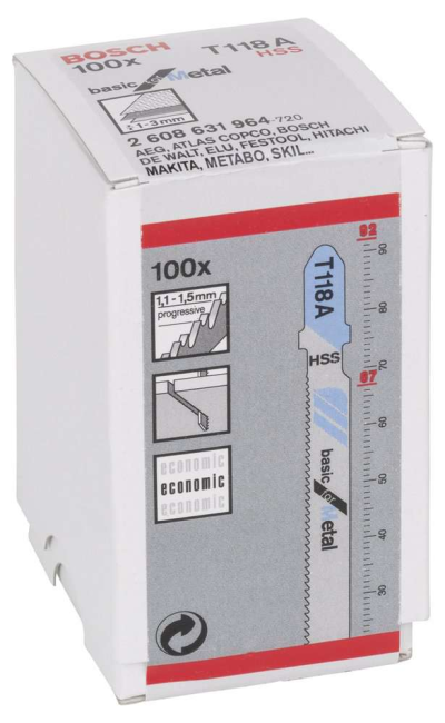 Bosch - Ekonomik Seri Metal İçin T 118 A Dekupaj Testeresi Bıçağı - 100'Lü Paket
