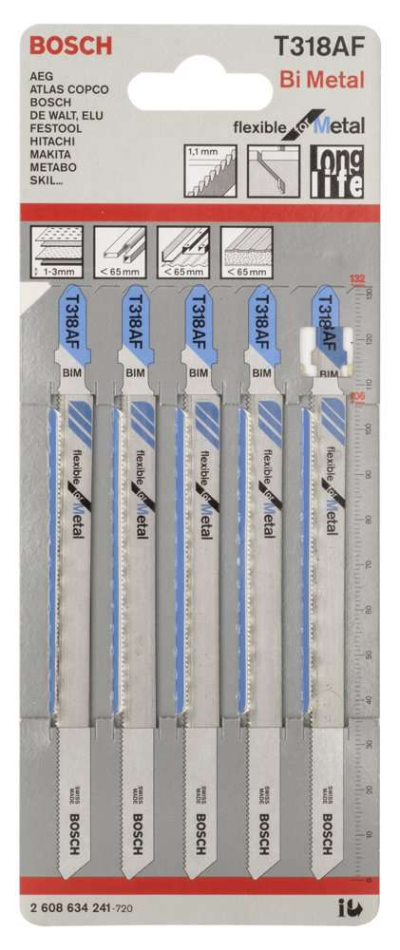 Bosch - Kırılmaya Karşı Dayanıklı Seri Metal İçin T 318 AF Dekupaj Testeresi Bıçağı - 5'Li Paket