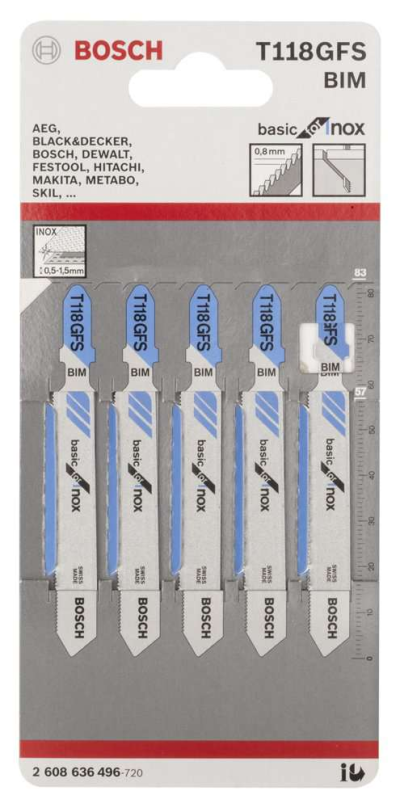 Bosch - Ekonomik Seri Inox (Paslanmaz Çelik) İçin T 118 GFS Dekupaj Testeresi Bıçağı - 5'Li Paket