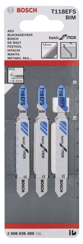 Bosch - Ekonomik Seri Inox (Paslanmaz Çelik) İçin T 118 EFS Dekupaj Testeresi Bıçağı - 3'Lü Paket