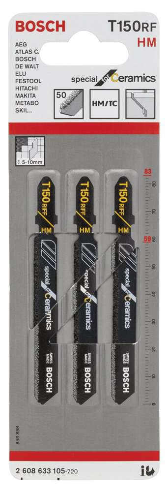 Bosch - Seramik İçin Özel T 150 RIFF Dekupaj Testeresi Bıçağı - 3'Lü Paket