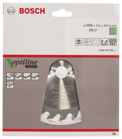 Bosch - Optiline Serisi Ahşap için Daire Testere Bıçağı 160*20/16 mm 24 Diş