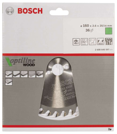 Bosch - Optiline Serisi Ahşap için Daire Testere Bıçağı 160*20/16 mm 36 Diş