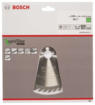 Bosch - Optiline Serisi Ahşap için Daire Testere Bıçağı 190*20/16 mm 48 Diş