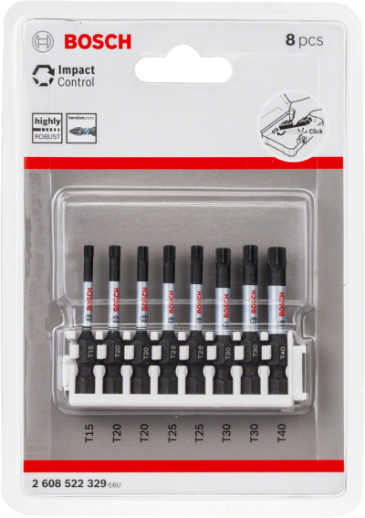 Bosch - Impact Control Serisi Vidalama Ucu 8'li T15/T20x2/T25x2/T30x2/T40 *50mm