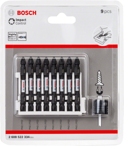Bosch - Impact Control Serisi Çift Taraflı Vidalama Ucu 8'liPH2/PZ2 *65mm + Mıknatıslı Tutucu