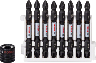 Bosch - Impact Control Serisi Çift Taraflı Vidalama Ucu 8'liPH2/PZ2 *65mm + Mıknatıslı Tutucu