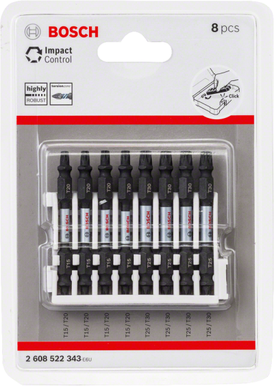 Bosch - Impact Control Serisi Çift Taraflı Vidalama Ucu 8'li T15/20x4 T25/30x4 *65mm