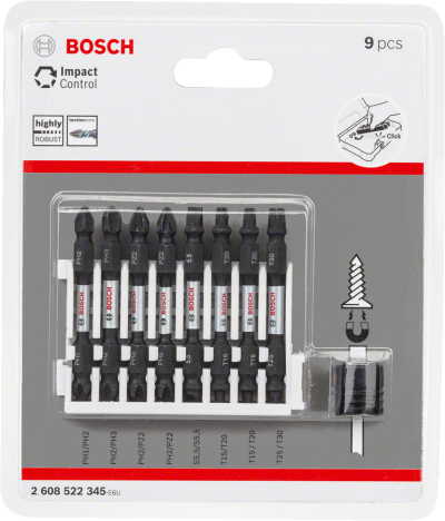Bosch - Impact Control Serisi Çift Taraflı Vidalama Ucu 9'lu Set *65mm