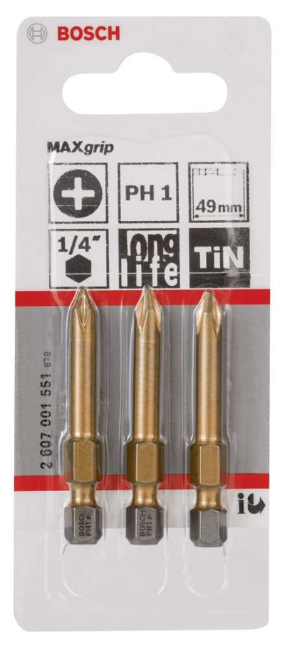 Bosch - Max Grip Serisi Vidalama Ucu PH1*49 mm 3'lü