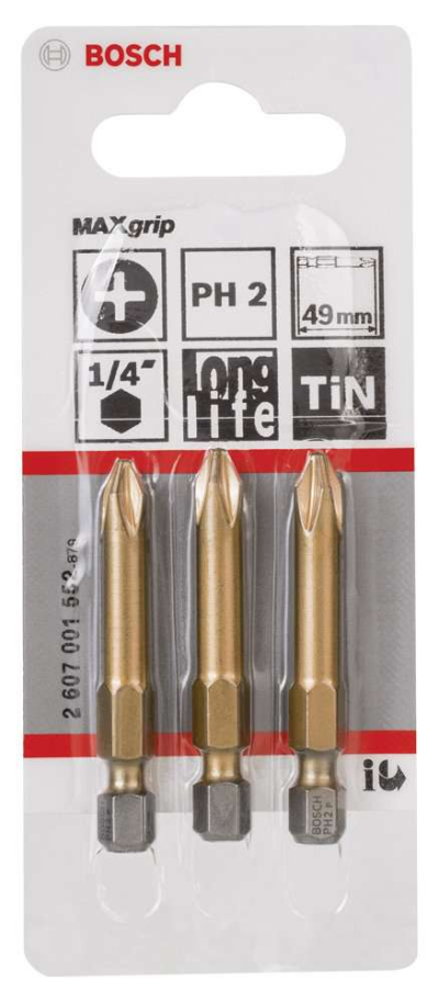 Bosch - Max Grip Serisi Vidalama Ucu PH2*49 mm 3'lü