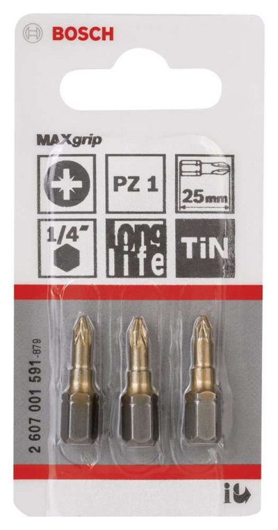 Bosch - Max Grip Serisi Vidalama Ucu PZ 1*25 mm 3'lü