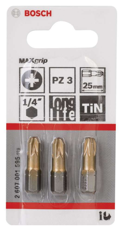 Bosch - Max Grip Serisi Vidalama Ucu PZ 3*25 mm 3'lü