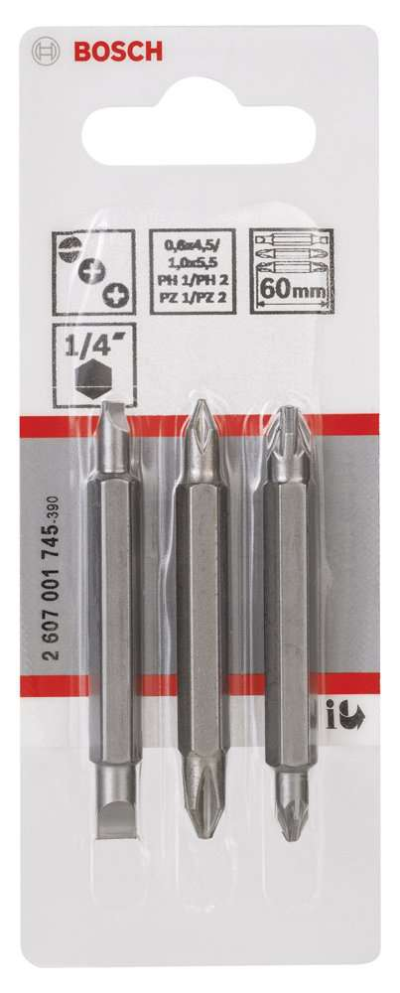 Bosch - Çift Taraflı Vidalama ucu PH1/PZ1/S0*60 mm 3'lü