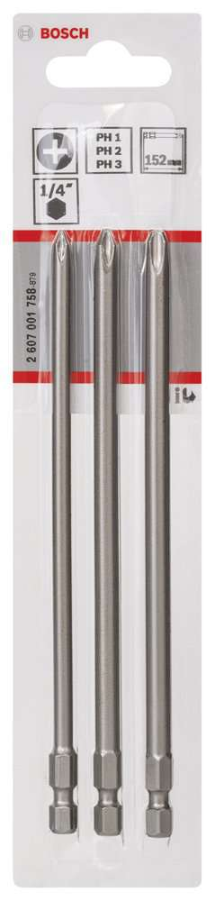 Bosch - 3 Parçalı Extra Hard Serisi Vidalama Ucu Seti PH1/2/3*152 mm