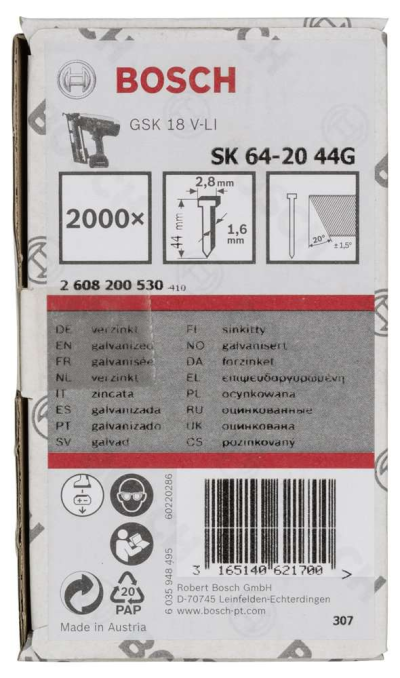 Bosch - Başsız Çivi 20ᵒ 44 mm Galvanizli 2000li