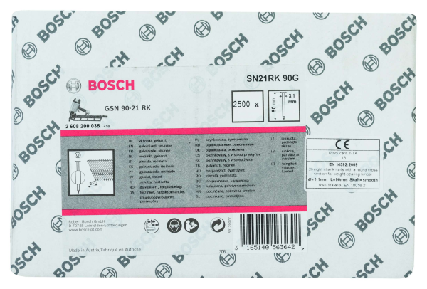 Bosch - GSN 90-21DK Çivi  90mm 2500lü Düz ÇinkoK