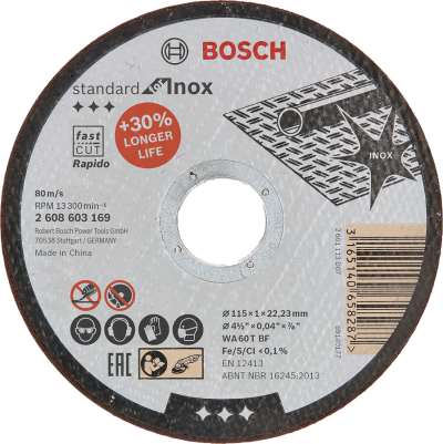 Bosch - 115*1,0 mm Standard Seri Düz Inox (Paslanmaz Çelik) Kesme Diski (Taş) - Rapido