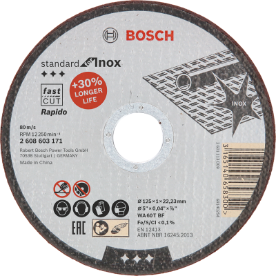 Bosch - 125*1,0 mm Standard Seri Düz Inox (Paslanmaz Çelik) Kesme Diski (Taş) - Rapido