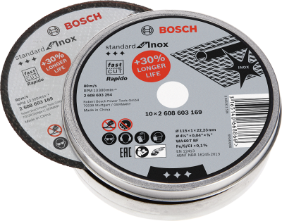 Bosch - 115*1,0mm Standard Seri Düz Inox (Paslanmaz Çelik) Kesme Diski (Taş) - Rapido 10'lu