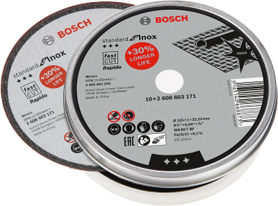 Bosch - 125*1,0mm Standard Seri Düz Inox (Paslanmaz Çelik) Kesme Diski (Taş) - Rapido 10'lu