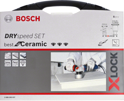 Bosch - X-LOCK - Best Serisi, Taşlama İçin Seramik Kuru Elmas Delici ve Elmas Parmak Freze Uçlu 5 Parça Set