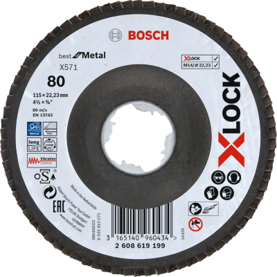 Bosch - X-LOCK - 115 mm 80 Kum Best Serisi Metal Flap Disk