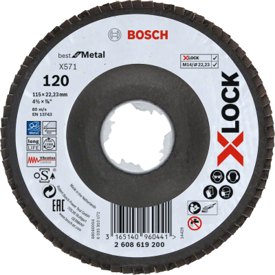Bosch - X-LOCK - 115 mm 120 Kum Best Serisi Metal Flap Disk