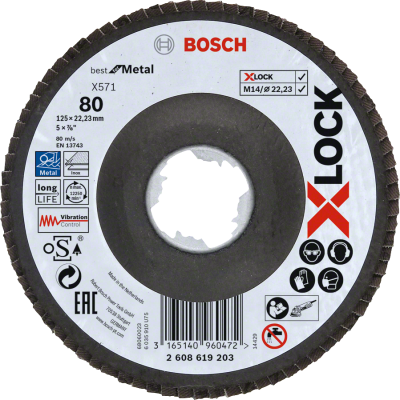 Bosch - X-LOCK - 125 mm 80 Kum Best Serisi Metal Flap Disk