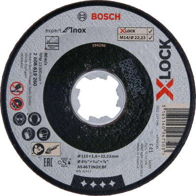 Bosch - X-LOCK - 115*1,6 mm Expert Serisi Düz Inox (Paslanmaz Çelik) Kesme Diski (Taş)