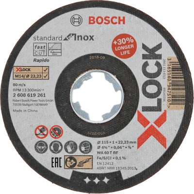 Bosch - X-LOCK - 115*1,0 mm Standard Seri Düz Inox (Paslanmaz Çelik) Kesme Diski (Taş) - Rapido
