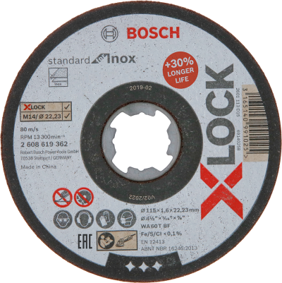 Bosch - X-LOCK - 115*1,6 mm Standard Seri Düz Inox (Paslanmaz Çelik) Kesme Diski (Taş)
