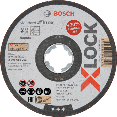 Bosch - X-LOCK - 125*1,0 mm Standard Seri Düz Inox (Paslanmaz Çelik) Kesme Diski (Taş) - Rapido