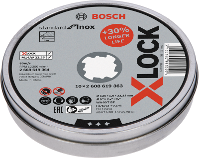 Bosch - X-LOCK - 125*1,6 mm Standard Seri Düz Inox (Paslanmaz Çelik) Kesme Diski (Taş) 10'lu
