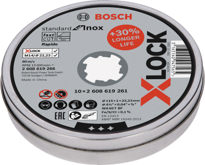 Bosch - X-LOCK - 115*1,0mm Standard Seri Düz Inox (Paslanmaz Çelik) Kesme Diski (Taş) - Rapido 10'lu