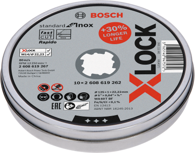 Bosch - X-LOCK - 125*1,0mm Standard Seri Düz Inox (Paslanmaz Çelik) Kesme Diski (Taş) - Rapido 10'lu