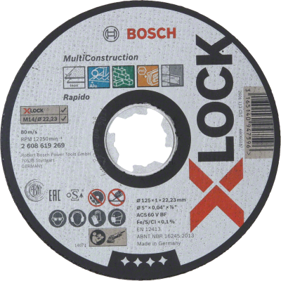 Bosch - X-LOCK - 125*1,0 mm Çoklu Malzemelerde Kullanım İçin Düz Kesme Diski (Taş)