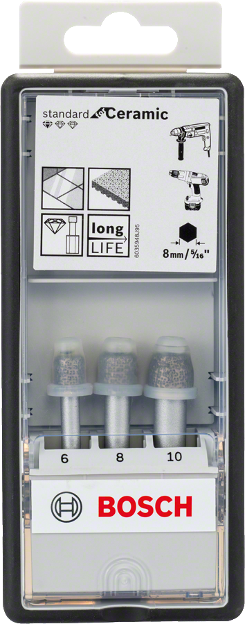 Bosch - Standard Seri, Matkap İçin Seramik Kuru Elmas Delici Seti 3 Parça 6/8/10*33 mm