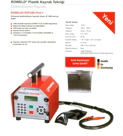 Rothenberger elektrofüzyon roweld rofuse print plus  v2.0 ,1200mm'yekadar